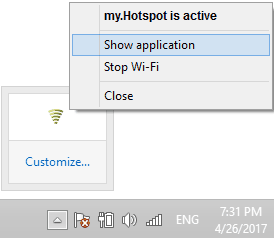 Virtual WiFi System Tray icon and options panel